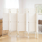 HOMCOM 8 Panel Wave Fiber Freestanding Room Divider for Home Office - White-It features a diamond woven fibre design paper panel in a natural tone
