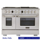 Kucht 48" KXP Series Dual Fuel Range Propane Gas - Stainless Steel-Cook and bake like a pro with 2 separate ovens with large oven windows, the main is a heavy-duty blue porcelain oven with 4.2 cu. ft. of capacity while the additional side oven has 2.5 cu. Ft