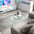 HOMCOM Glass Coffee Table with Safe Rounded Edges for Living Room - Clear-No assembly needed means instant use straight out of packaging