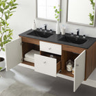 Modway Transmit 48" Wall-Mount Bathroom Vanity - Walnut/Black-Ceramic Dual Basin Sink