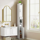 HOMCOM 73" Tall Narrow Bathroom Storage Cabinet - White Wood Grain-Built-in toilet paper rod ensures convenience and easy access