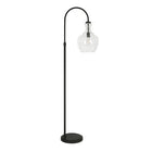 Hudson&Canal Verona Arc Floor Lamp with Glass Shade - Blackened Bronze/Seeded-Mid-century modern design for your living room, office space, bedroom, or reading nook