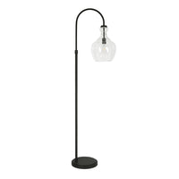 Hudson&Canal Verona Arc Floor Lamp with Glass Shade - Blackened Bronze/Seeded-Mid-century modern design for your living room, office space, bedroom, or reading nook