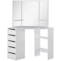 HOMCOM Corner Vanity Desk with Mirror - 43.7" L x 22.1" W x 55.6" H - White-Corner design makes it easy to fit in a corner to maximize your limited space 