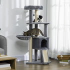 PawHut 50" Multi-Level Cat Tree Tower - Grey-Hanging ball for entertainment 
