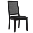 Modway Arlo Vegan Leather Upholstered Faux Rattan and Wood Dining Side Chairs - Black - 2 Pack-Non-Marking Foot Glides