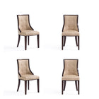 Manhattan Comfort Fifth Avenue 18.5" Traditional Faux Leather and Velvet Upholstered Dining Chair - Tan - Set of 4-Traditional Dining Chair for Dining Room Use. Set of 4