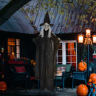 HOMCOM Witch Prop with Light Up Eyes Halloween Decoration-Activates automatically by touch or loud sounds, or manual activation option via button 