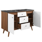 Modway Transmit 48" Double Sink Bathroom Vanity - Walnut/Black-Dual Soft-Close Doors