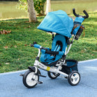 Qaba 6-in-1 Toddler Tricycle with Parent-Push Handle - Blue-Steel frame ensures durability and safety for young riders 