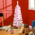HOMCOM 4' Snow-Flocked Pencil Artificial Christmas Tree with Steel Base - Pink-Pencil shape for small rooms or as a secondary tree 