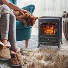 HOMCOM 16" 750/1500W Freestanding Electric Fireplace Heater - Black-No heat option for visual enjoyment all year around and fire flame brightness is adjustable  