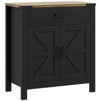 HOMCOM 30.5" L Sideboard Buffet Cabinet - Black-Wood grain finish, barn doors, and metal accents add rustic farmhouse charm 