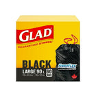Glad Tie N Toss Black Forceflex Large - 90L - 60 Pack-LARGE BLACK GARBAGE BAGS: Box of 60 Glad Large 90L black garbage Bags