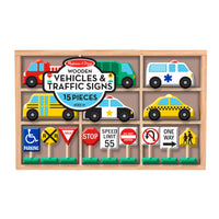 Melissa & Doug 15-Piece Wooden Vehicles and Traffic Signs Set-15-piece wooden set of vehicles and signs
