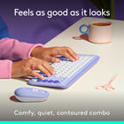 Logitech Pop Icon Bluetooth Keyboard & Mouse Combo - Lilac-Make a Big Impression on the Quiet: The quiet keyboard has contoured, low-profile keys for comfortable typing, while the silent mouse features Silent Touch Technology to keep things extra quiet
