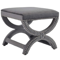 Modway Expound Upholstered Nailhead Trim Performance Velvet Ottoman - Grey-Contemporary Modern Ottoman