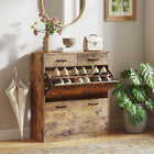 HOMCOM Entryway Cabinet with 2 Flip Drawers for 12 Pairs - Rustic Brown-Can store up to 12 pairs of shoes in two tilt-out drawers
