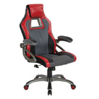 OSP Designs Race Chair - Charcoal Grey with Red Trim-Red Trim , Black and Grey Bonded Leather with White Stitching and Grey Nylon