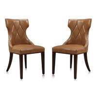 Manhattan Comfort Reine 19.7" Traditional Faux Leather Upholstered Dining Chairs - Saddle and Walnut - Set of 2-Traditional Dining Chair for Dining Room Use. Set of 2