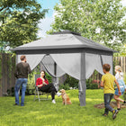 Outsunny 11 ft W x 11 ft L Pop-Up Gazebo with Double Roof Carrying Bag - Light Grey-The double roof is vented to prevent stuffiness, while the guy ropes ensure stability in windy conditions