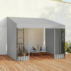 Outsunny 10 ft W x 10 ft L Wall Mounted Pergola Gazebo with Curtains and Nettings - Light Grey-PA-coated polyester pergola canopy protects against UV