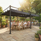 Outsunny Pergola with Retractable Canopy for Patio - 19' x 10' - Dark Grey-A UV50+ water-repellent canopy provides reliable all-weather protection for you 