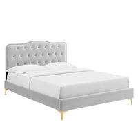 Modway Amber Tufted Performance Velvet Twin Platform Bed - Light Grey-Tufted Twin Platform Bed