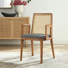 Modway Monarch Wood and Rattan Dining Armchair - Honey/Natural/Grey-Fabric Upholstered Seat