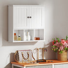 HOMCOM Farmhouse Bathroom Wall Cabinet, Open Compartments and 2 Doors - White-Magnetic door catches allow for secure, easy door operation