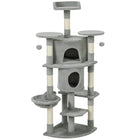 PawHut 62" H Multi-Level Cat Tree with Two Cat Condos - Light Grey-Includes condos, a hammock, and perches, fulfilling all play and rest needs 