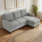 HOMCOM Sectional Sofa with Ottoman - Light Grey-Foot pads safeguard floors against scratches