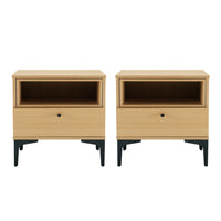 Manhattan Comfort Amara 39.4" Modern Nightstand 2-Piece Set - Natural Oak-Modern Nightstand for Bedroom and Living Room Use. Set of 2