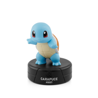 tonies Pokémon: Squirtle Tonie Figurine - French-Tracklist (in French): 1. À la rencontre de Carapuce 2. Introduction à l’univers et aux personnages 3. Histoire 1 : Plongeon en été 4. Académie des Dresseurs : Les Poké Balls 5. Combat de capacités Pokémon 6. Histoire 2 : Carapuce et le mystère de la plage 7. Académie des Dresseurs : Le premier partenaire Pokémon 8. Histoire 3 : Tracas au camping 9. Conclusion Total Run Time: Approx. 67 minutes