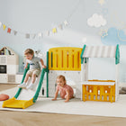 Qaba 7-in-1 Toddler Slide with Playhouse and Basketball Hoop for Indoor Play - Yellow-Smooth slide design provides a safe, thrilling ride for children 