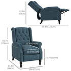 HOMCOM Manual Reclining Sofa with Armrests for Living Room - Blue-Vintage style, button tufted back with wing-back and rivet design  