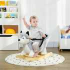 Qaba Kids Plush Husky Rocking Horse - Grey-Neighing sounds engage children's auditory senses for realistic fun 