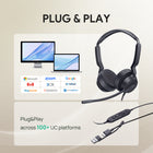 Yealink UH42 Headset - For Phone & Computer - Microsoft Teams - Black-USB cable length: 1.5 m (from call control unit to USB plug)
