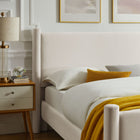 Modway Rael Performance Velvet Queen Platform Bed - Alabaster-Padded Headboard and Footboard