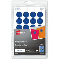 Avery Print or Write Removable Colour-Coding Labels, 3/4" Round, Blue, 240 Pack (2345)-Removable