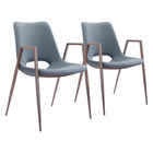Zuo Desi Dining Chair - Azure Grey/Walnut - Set of 2-Assembly required