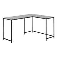 Monarch Specialties 7392 58" Computer Desk - Grey Stone-Look/ Black Metal Corner-L-shaped computer desk with a large desktop in a grey stone-look finish