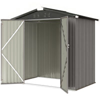 Outsunny Outdoor Metal Garden Shed - 6.5' x 4' - Light Grey-Spacious interior and peaked roof easily accommodate long tools and seasonal gear
