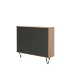 Nexera Slim 2-Door Storage Accent Cabinet - Floating And Wall Mount Bar - Nutmeg & Charcoal Grey-Designed and made in Canada with CARB II/FSC Certified particle board and MDF materials.  Ships in 24-48H from order date. Assembly required