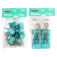 JAM Paper Colourful Binder Clips Assortment - Medium & Large - Teal - 27 Pack-Colour: Teal | Made of tempered steel for an extra strong hold