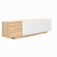 Nexera Riva TV Stand - 72" - Natural Maple/White-High-Quality Melamine Construction: Crafted from premium melamine, our TV standnot only exudes style but also guarantees long-lasting durability, ensuring a piece thatstands the test of time