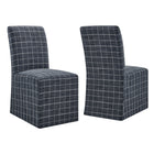 Modway Aster Linen Cotton Blend Slipcovered Dining Chairs - Denim Windowpane Check - 2 Pack-Set Of 2 Armless Dining Chairs