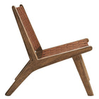 Modway Saoirse Leather Wood Accent Lounge Chair - Walnut Brown-Angled Legs and Crossbar Supports