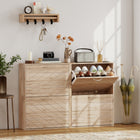 HOMCOM Slim Shoe Storage Cabinet with 4 Flip Drawers for 12 Pairs - Oak-Compact design suits for small entryways, hallways, or any narrow places