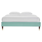 Modway Harlow Performance Velvet Queen Platform Bed Frame - Mint-Reinforced Center Beam and Support Legs